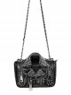 Punk Style Personalized Metal Rivet Zipper Decoration Black Imitation Leather Collar Chain Bag