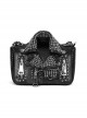 Punk Style Personalized Metal Rivet Zipper Decoration Black Imitation Leather Collar Chain Bag