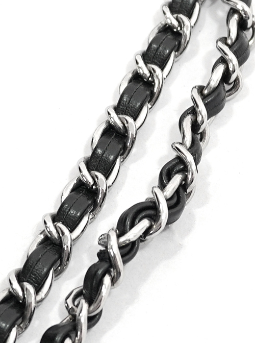 Punk Style Personalized Metal Rivet Zipper Decoration Black Imitation Leather Collar Chain Bag