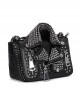 Punk Style Personalized Metal Rivet Zipper Decoration Black Imitation Leather Collar Chain Bag