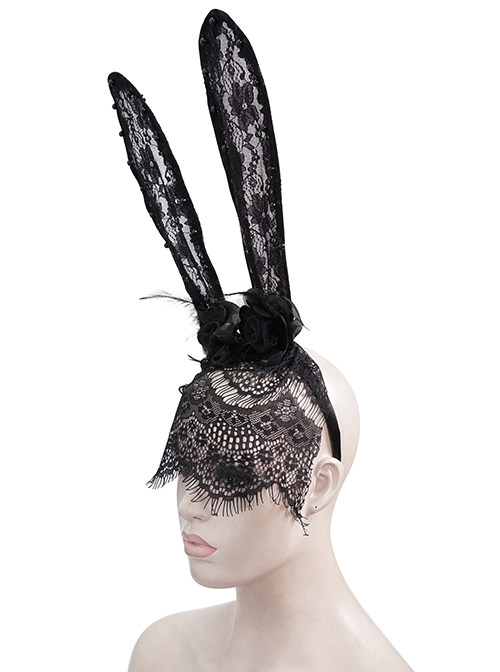 Gothic Style Sexy Lace Mysterious Rabbit Ears Half Covered Black Veil