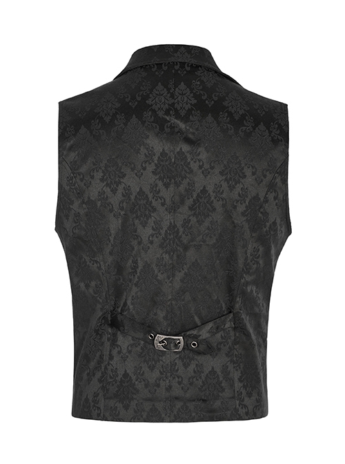 Gothic Style Elegant Lapel Exquisite Lace Ruffle Placket Jacquard Dark Pattern Black Fake Two Piece Vest