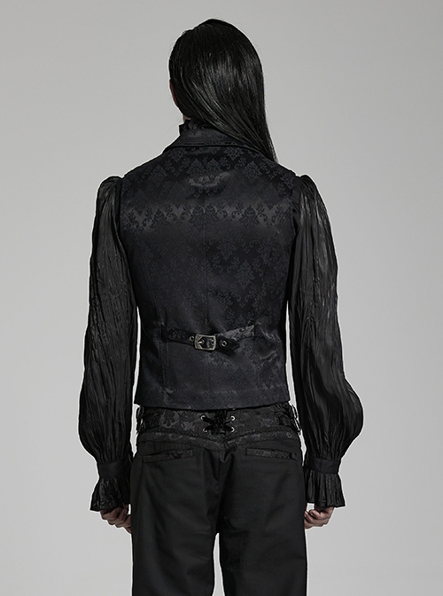 Gothic Style Elegant Lapel Exquisite Lace Ruffle Placket Jacquard Dark Pattern Black Fake Two Piece Vest