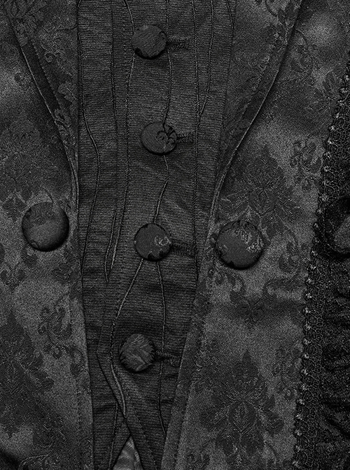 Gothic Style Elegant Lapel Exquisite Lace Ruffle Placket Jacquard Dark Pattern Black Fake Two Piece Vest