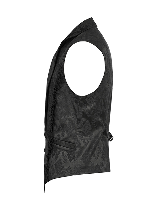 Gothic Style Elegant Lapel Exquisite Lace Ruffle Placket Jacquard Dark Pattern Black Fake Two Piece Vest