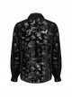 Gothic Style Lapel Gorgeous Flocked Devoured Mesh Vintage Mushroom Button Black Lantern Sleeves Shirt