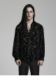 Gothic Style Lapel Gorgeous Flocked Devoured Mesh Vintage Mushroom Button Black Lantern Sleeves Shirt