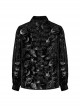Gothic Style Lapel Gorgeous Flocked Devoured Mesh Vintage Mushroom Button Black Lantern Sleeves Shirt