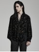 Gothic Style Lapel Gorgeous Flocked Devoured Mesh Vintage Mushroom Button Black Lantern Sleeves Shirt