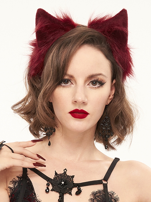 Gothic Style Sexy Plush Cute Cat Ears Red Personality Female Headdress