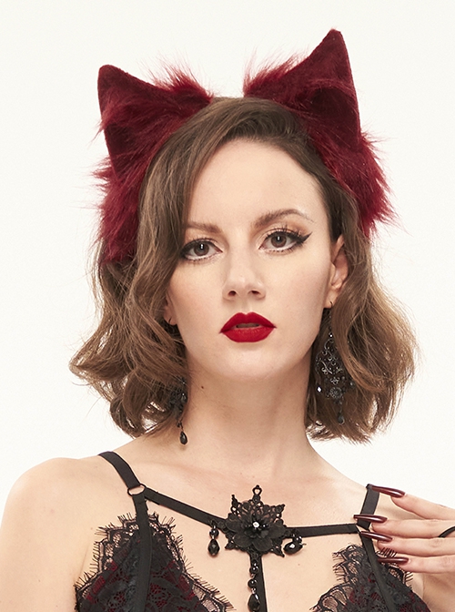 Gothic Style Sexy Plush Cute Cat Ears Red Personality Female Headdress