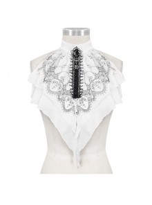 Gothic Style Exquisite Black Lace Embroidered Chiffon Layered Ruffles White Three Dimensional Collar