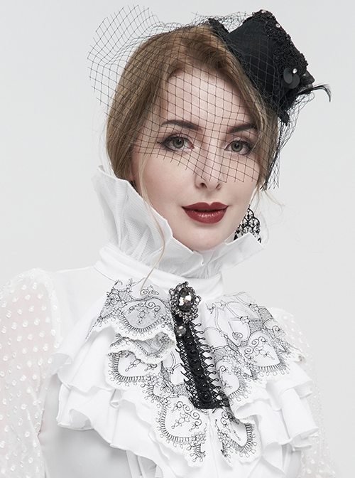 Gothic Style Exquisite Black Lace Embroidered Chiffon Layered Ruffles White Three Dimensional Collar