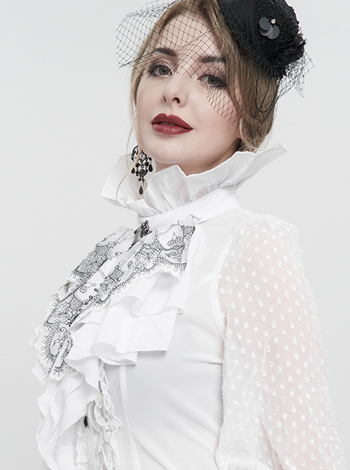Gothic Style Exquisite Black Lace Embroidered Chiffon Layered Ruffles White Three Dimensional Collar