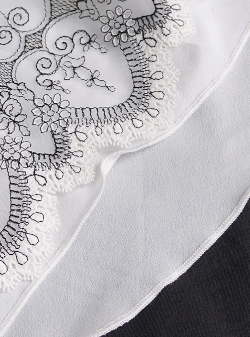Gothic Style Exquisite Black Lace Embroidered Chiffon Layered Ruffles White Three Dimensional Collar