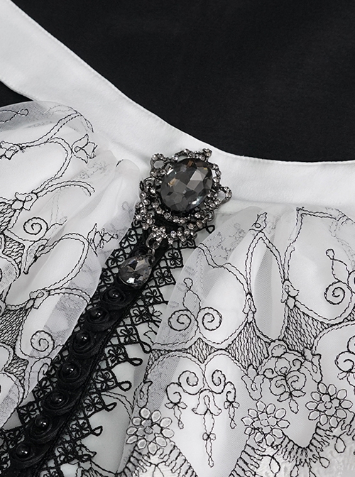 Gothic Style Exquisite Black Lace Embroidered Chiffon Layered Ruffles White Three Dimensional Collar