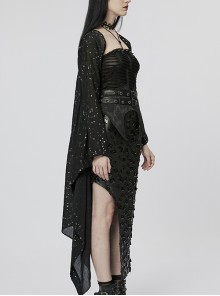 Gothic Style Unique Shining White Constellation Print Comfortable Cotton Light Flowing Black Shawl