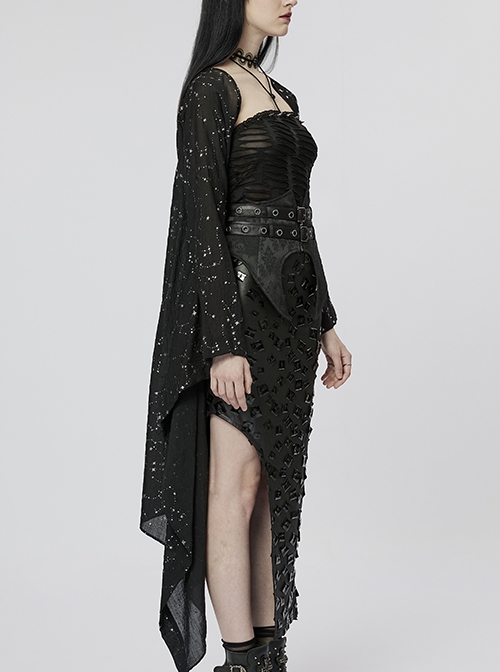 Gothic Style Unique Shining White Constellation Print Comfortable Cotton Light Flowing Black Shawl