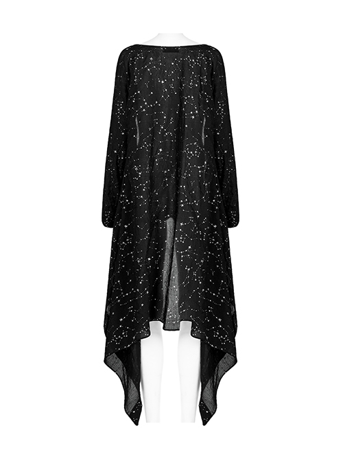 Gothic Style Unique Shining White Constellation Print Comfortable Cotton Light Flowing Black Shawl