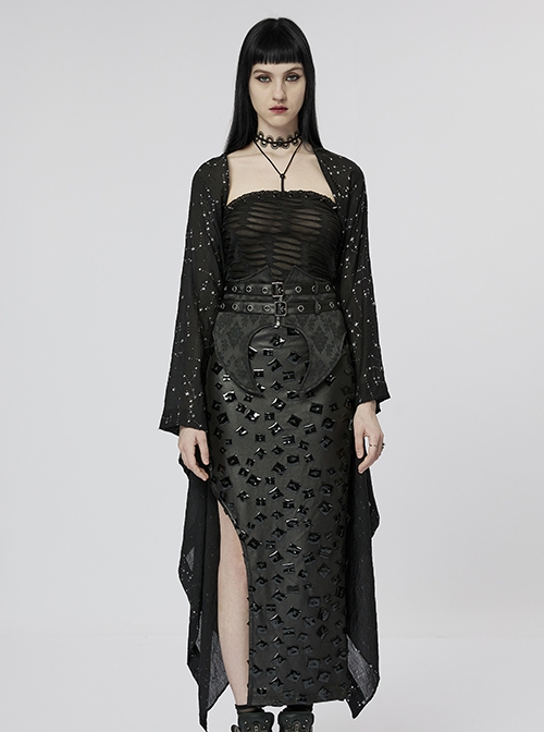 Gothic Style Unique Shining White Constellation Print Comfortable Cotton Light Flowing Black Shawl