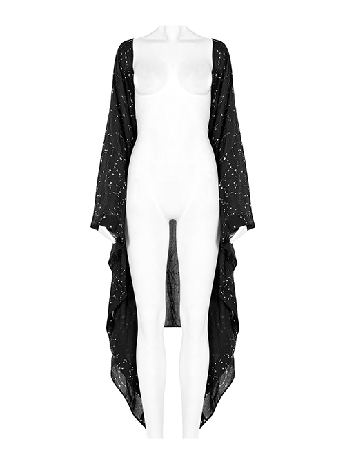 Gothic Style Unique Shining White Constellation Print Comfortable Cotton Light Flowing Black Shawl