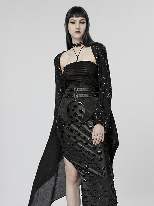 Gothic Style Unique Shining White Constellation Print Comfortable Cotton Light Flowing Black Shawl