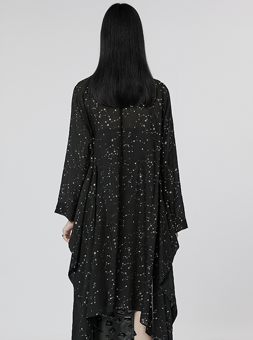 Gothic Style Unique Shining White Constellation Print Comfortable Cotton Light Flowing Black Shawl