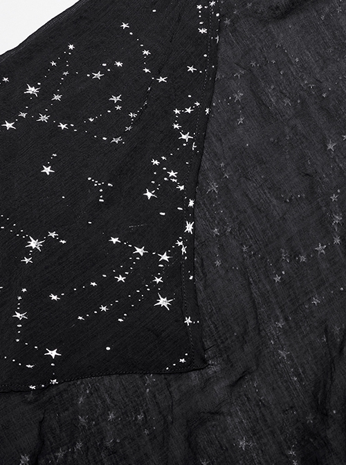 Gothic Style Unique Shining White Constellation Print Comfortable Cotton Light Flowing Black Shawl