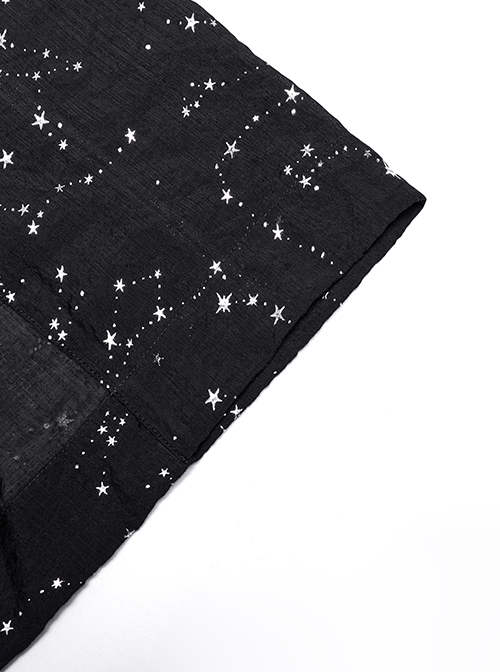 Gothic Style Unique Shining White Constellation Print Comfortable Cotton Light Flowing Black Shawl