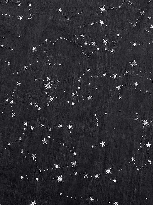 Gothic Style Unique Shining White Constellation Print Comfortable Cotton Light Flowing Black Shawl