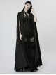 Gothic Style Pointed Lapel Crystal Pendant Decoration Mysterious Lace Applique Black Chiffon Long Cape