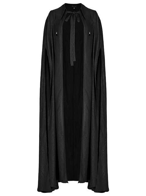 Gothic Style Pointed Lapel Crystal Pendant Decoration Mysterious Lace Applique Black Chiffon Long Cape