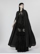 Gothic Style Pointed Lapel Crystal Pendant Decoration Mysterious Lace Applique Black Chiffon Long Cape