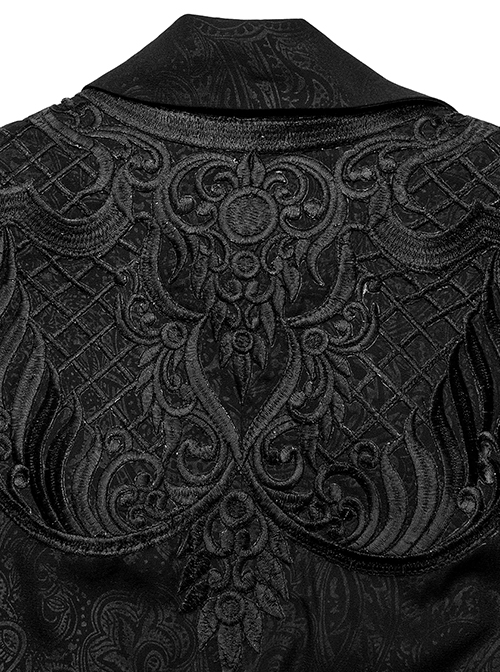 Gothic Style Pointed Lapel Crystal Pendant Decoration Mysterious Lace Applique Black Chiffon Long Cape