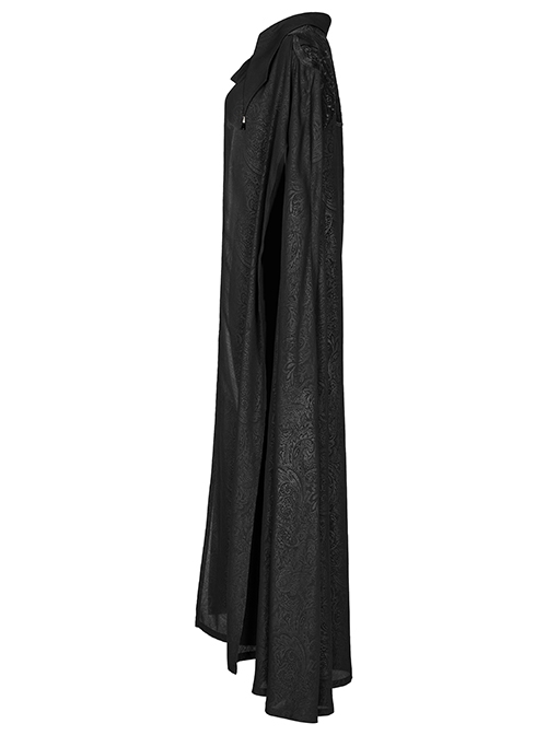 Gothic Style Pointed Lapel Crystal Pendant Decoration Mysterious Lace Applique Black Chiffon Long Cape