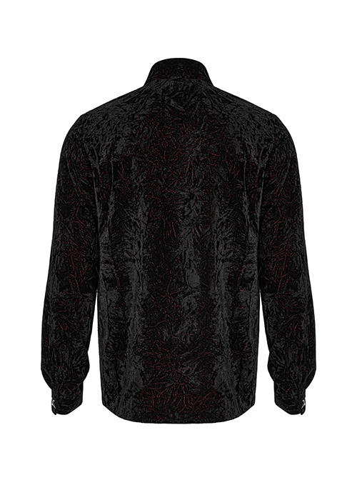 Punk Style Luxury Velvet Pleats Unique Chain X Shaped Buckle Decoration Black And Red Long Sleeves Shirt