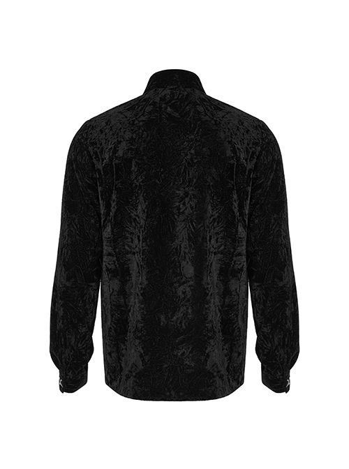 Punk Style Luxury Velvet Personality X Shape Button Chain Decoration Black Long Sleeves Male Shirt