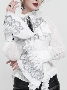 Gothic Style Exquisite Black Embroidered Lace Adjustable Chiffon Layered Ruffles White Oversleeves