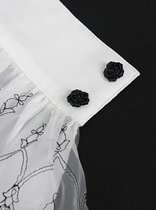 Gothic Style Exquisite Black Embroidered Lace Adjustable Chiffon Layered Ruffles White Oversleeves