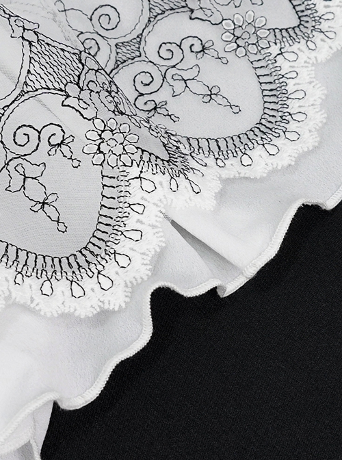 Gothic Style Exquisite Black Embroidered Lace Adjustable Chiffon Layered Ruffles White Oversleeves