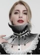 Gothic Style Lace Hard Net With Hand-Sewn Three-Dimensional Ribbon Water Drop Beads Black And White Pleated Collar