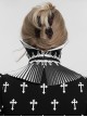 Gothic Style Lace Hard Net With Hand-Sewn Three-Dimensional Ribbon Water Drop Beads Black And White Pleated Collar
