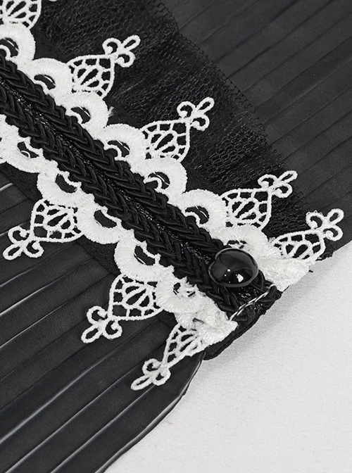 Gothic Style Lace Hard Net With Hand-Sewn Three-Dimensional Ribbon Water Drop Beads Black And White Pleated Collar