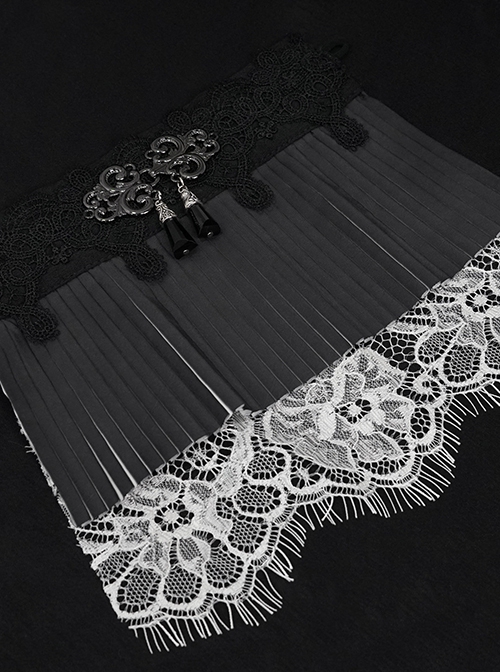 Gothic Style Exquisite Black And White Pleats Three Dimensional Piano Effect Front Pendant Decoration Black Carved Oversleeves