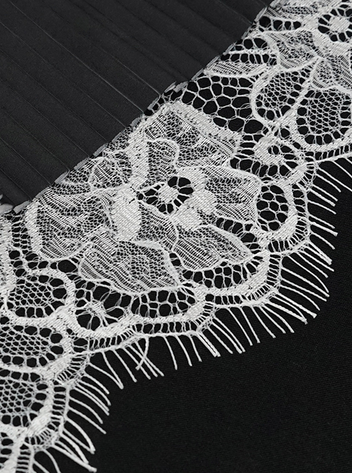 Gothic Style Exquisite Black And White Pleats Three Dimensional Piano Effect Front Pendant Decoration Black Carved Oversleeves