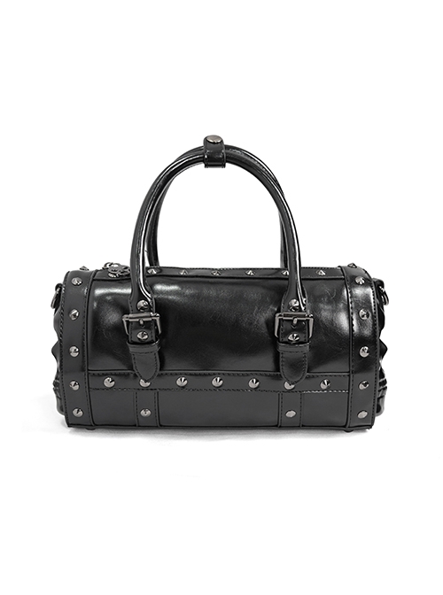 Punk Style Simple Metal Rivet Decoration With Skull Zipper Pattern Black Everyday Leather Bag