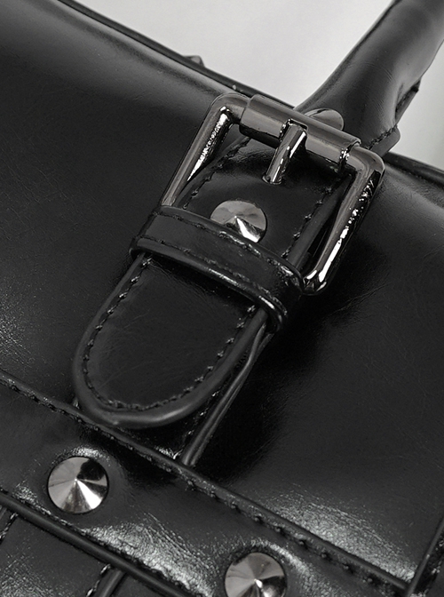 Punk Style Simple Metal Rivet Decoration With Skull Zipper Pattern Black Everyday Leather Bag