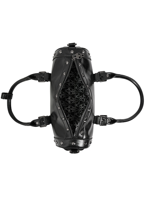 Punk Style Simple Metal Rivet Decoration With Skull Zipper Pattern Black Everyday Leather Bag