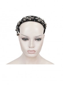 Gothic Style Personalized Metal Skull Braided Rope Retro Glossy Striped Black Braided Headband
