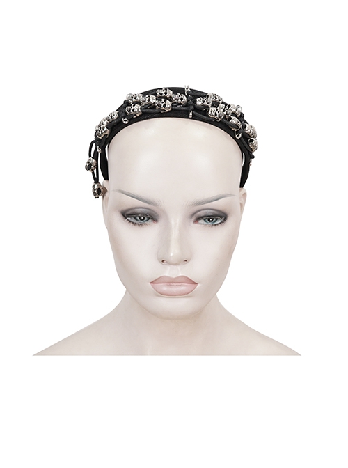 Gothic Style Personalized Metal Skull Braided Rope Retro Glossy Striped Black Braided Headband